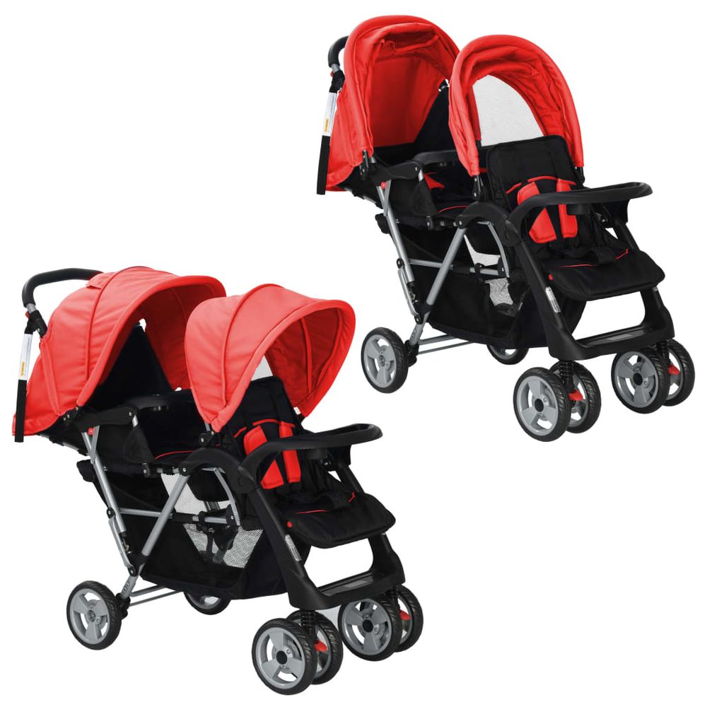 Tandem Stroller Steel Red and Black - anydaydirect