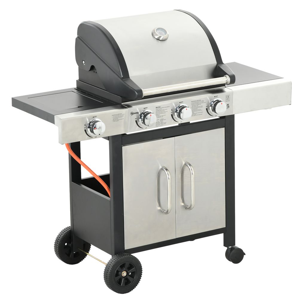 Outsunny Deluxe Gas Barbecue Grill 3+1 Burner Garden BBQ w/ Large Cooking Area - anydaydirect