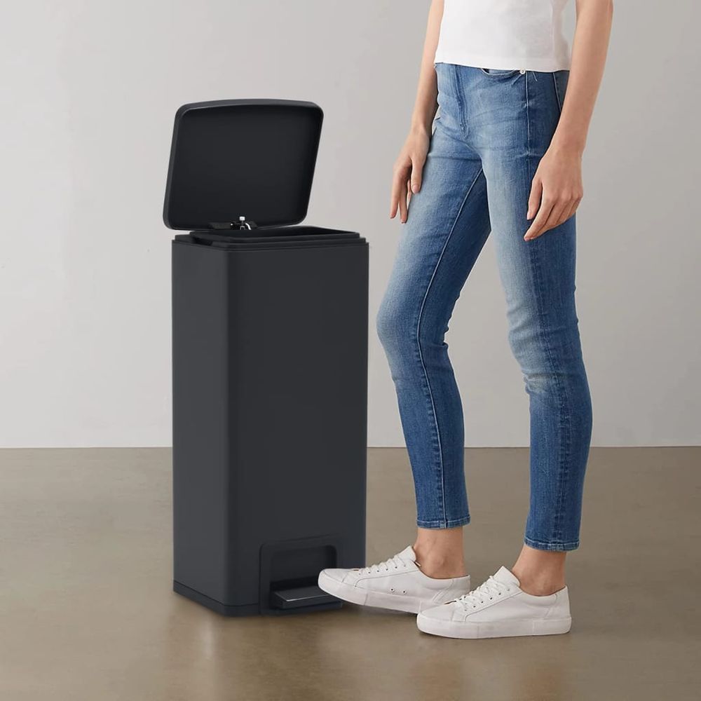 Dustbin with Pedal Anti-fingerprint 30L Grey Stainless Steel - anydaydirect