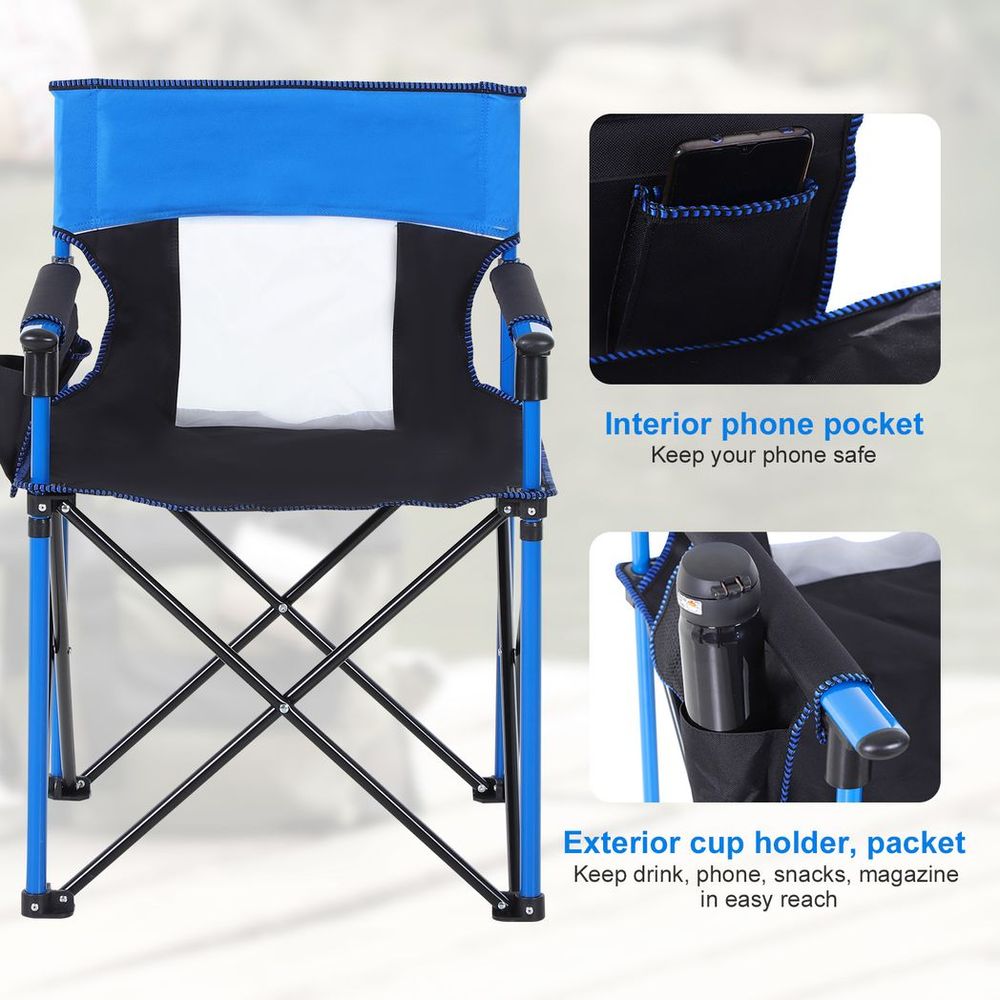 Outdoor Folding Fishing Camping Chair w/Cup Holder,Pocket,Backrest Blue - anydaydirect