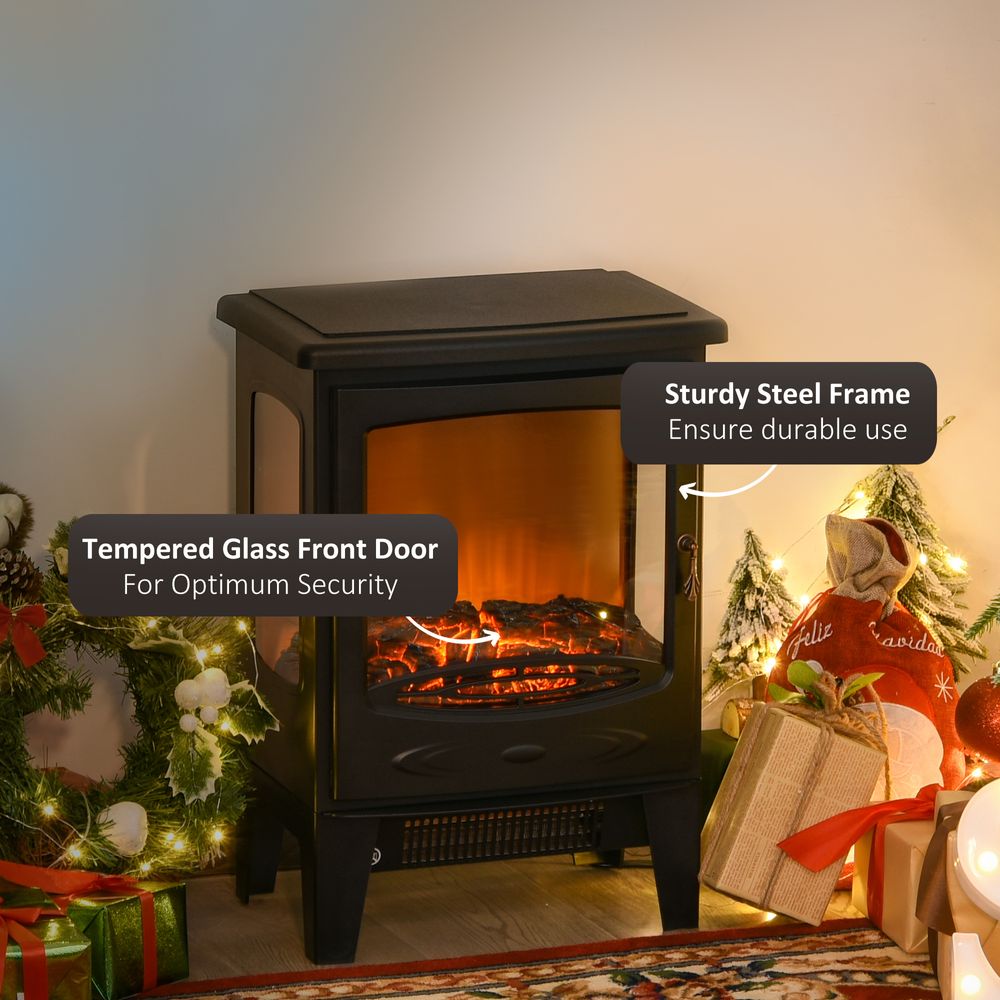 1800W Tempered Glass Electric Fireplace Heater Black - anydaydirect