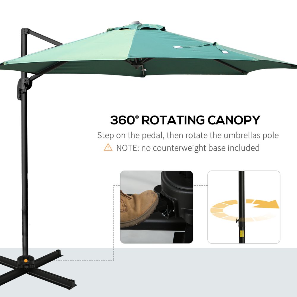 Cantilever Roma Parasol 360?� Rotation w/ Hand Crank & Base, Green Outsunny - anydaydirect