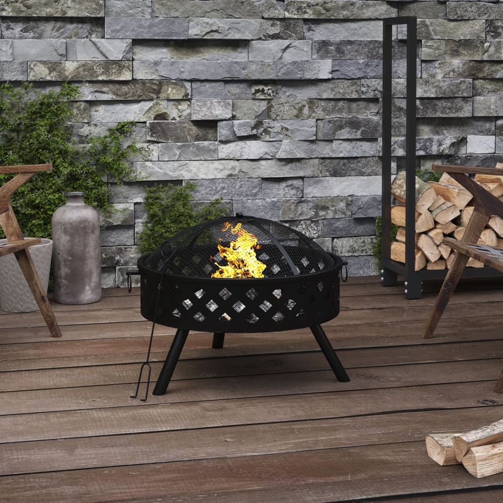 Fire Pit with Poker 58 cm XXL Steel - anydaydirect