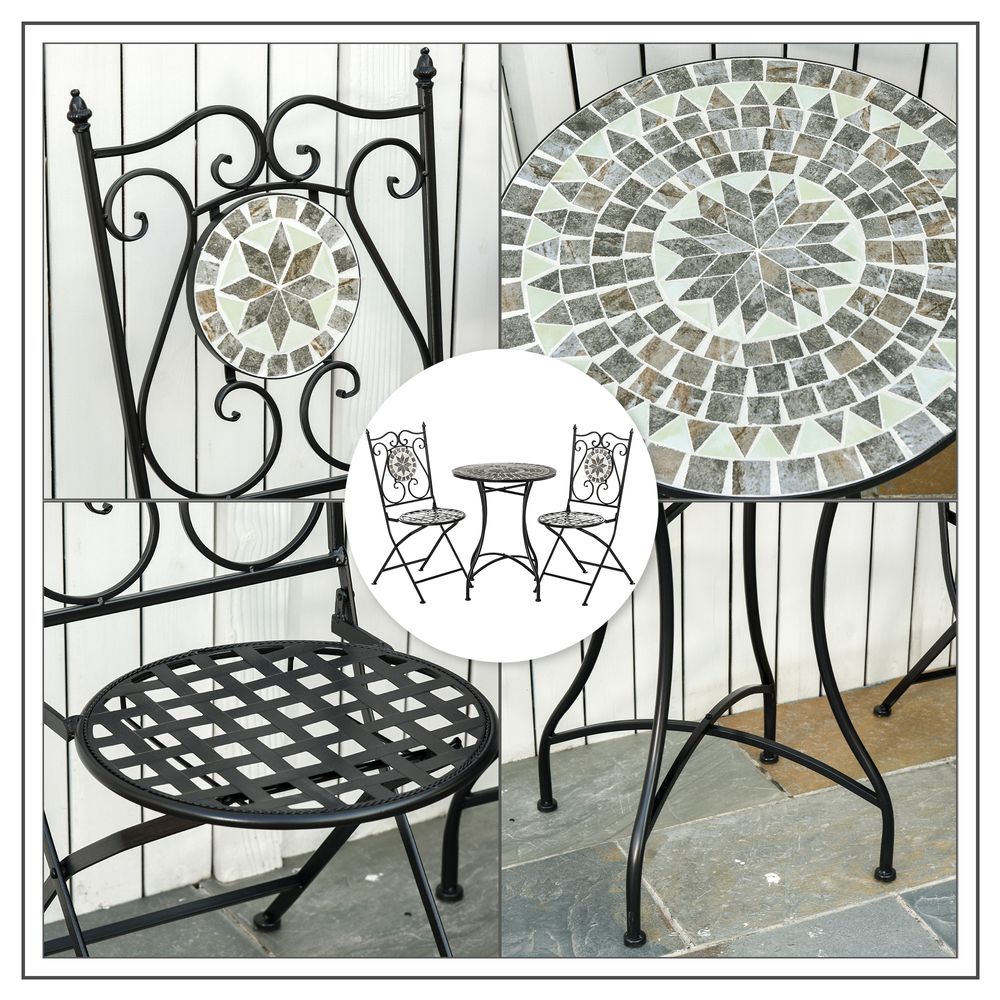 3Pc Mosaic Tile Garden Bistro Set Folding Chairs - anydaydirect