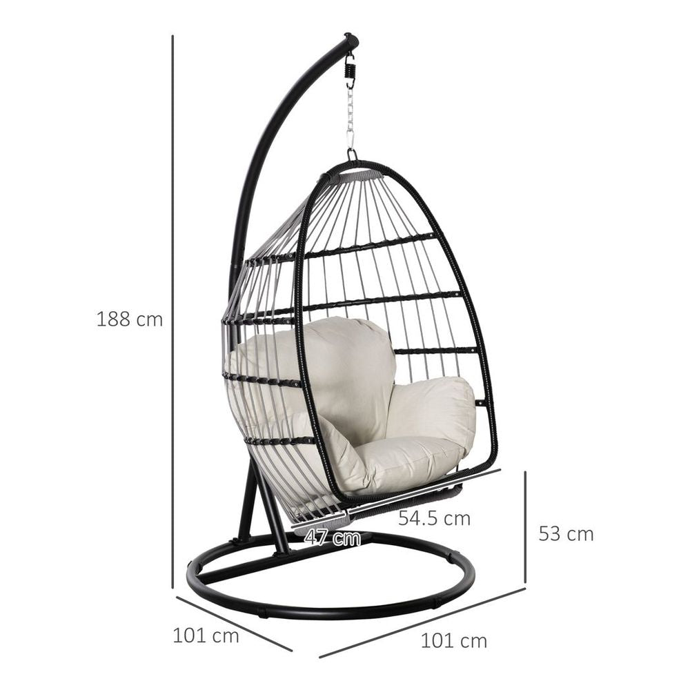 Rattan Weave Hanging Egg Chair w/ Folding Design Indoor & Outdoor Black - anydaydirect