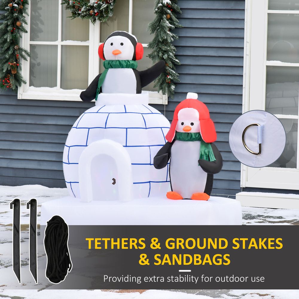 5ft Christmas Inflatable Penguins Wearing a Scarf with Ice House In & outdoors - anydaydirect