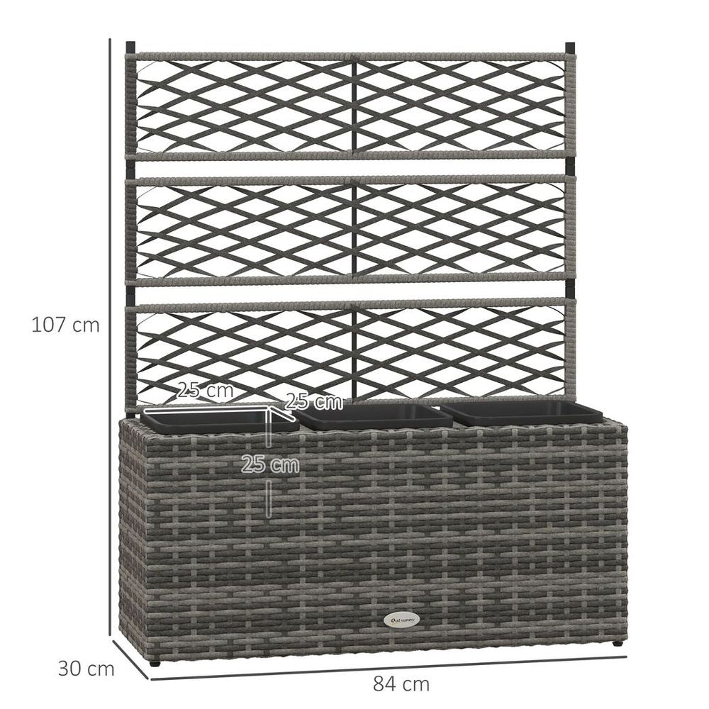 Outsunny Garden PE Rattan Planter Box w/ Trellis Flower Raised Bed, 84x30x107cm - anydaydirect