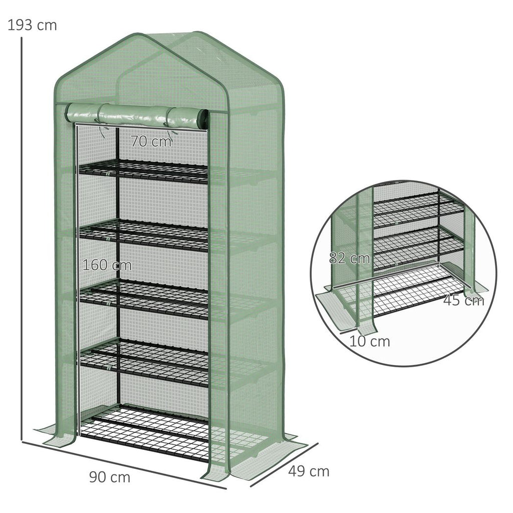 Outsunny Widened Mini Greenhouse 5 Tier Green House, 193H x 90W x 49Dcm, Green - anydaydirect