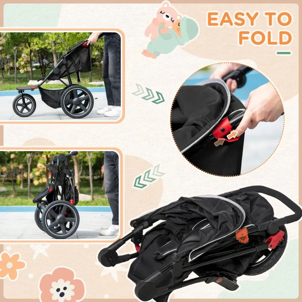 Lightwieght Pushchair w/ Reclining Backrest From Birth to 3 Years - Black - anydaydirect