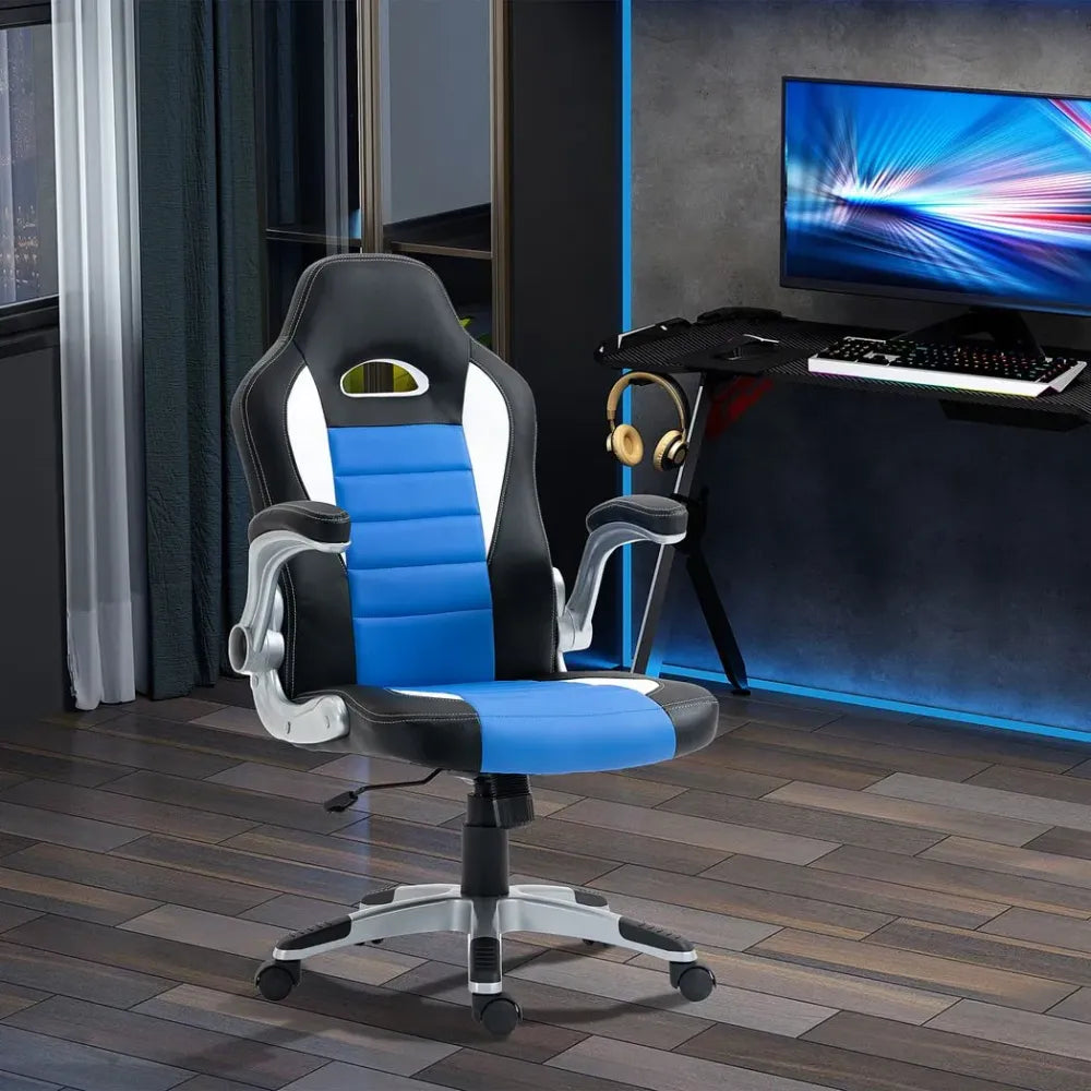Racing Gaming Chair Height Adjustable Swivel Chair with Flip Up Armrests, Blue - anydaydirect
