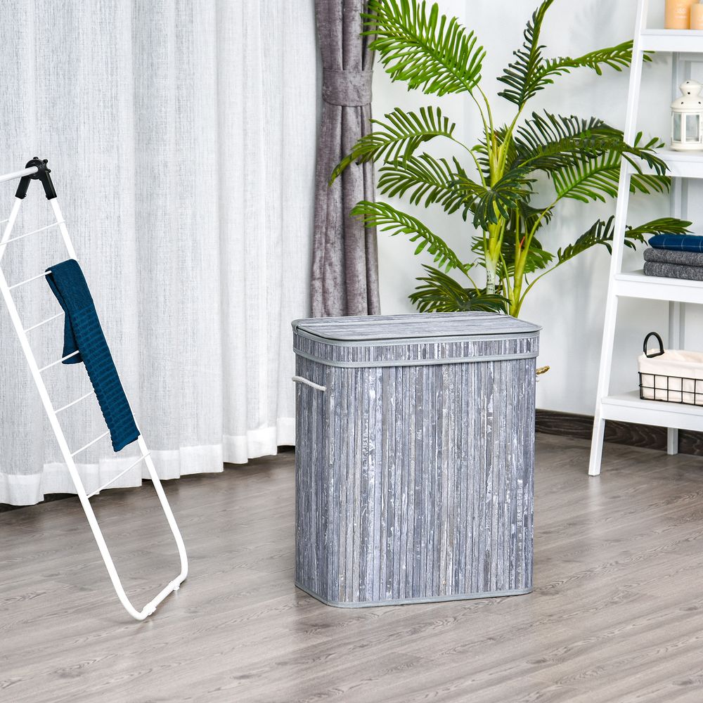 70L 2-Compartment Bamboo Laundry Basket Grey - anydaydirect