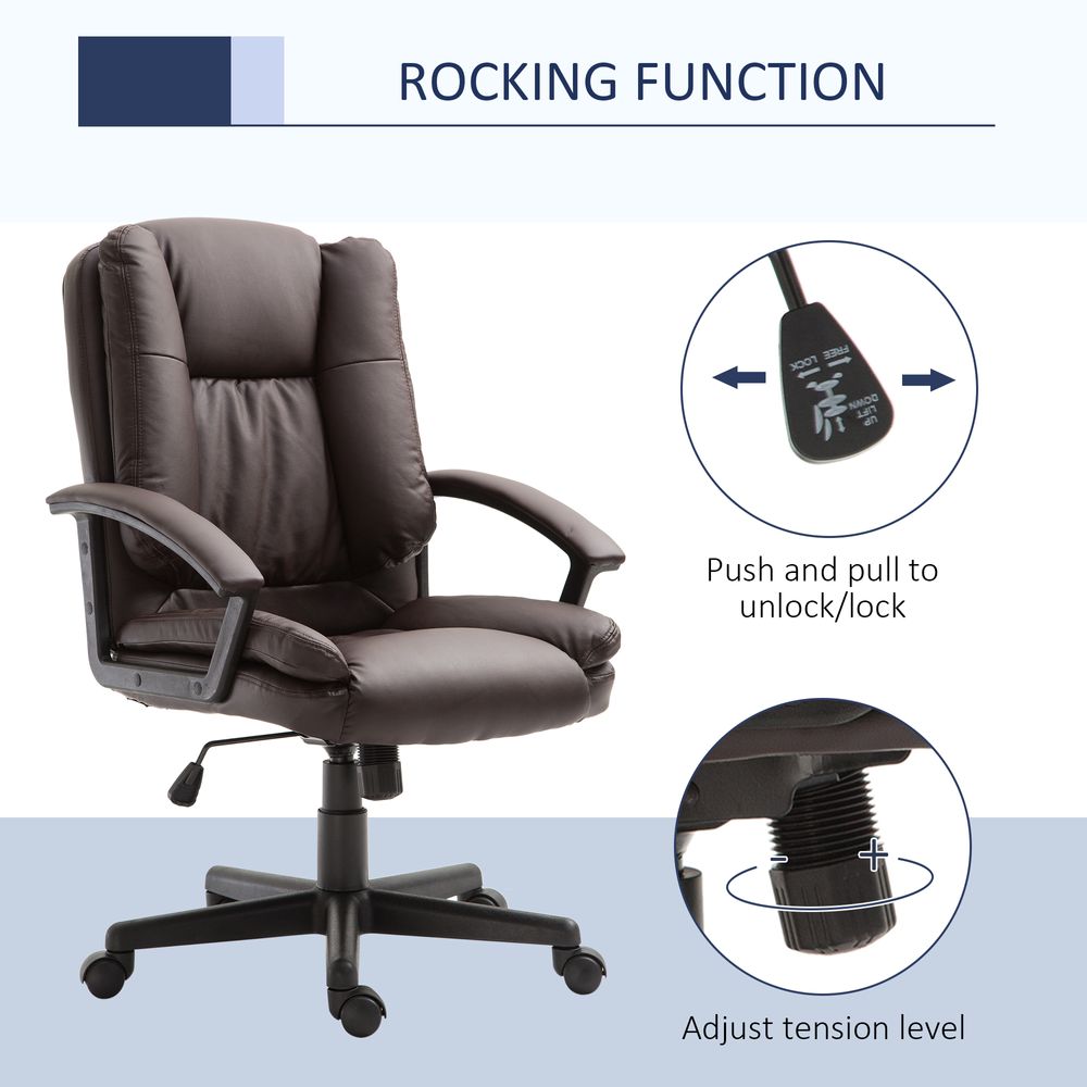 Swivel Executive Office Chair Mid Back PU Leather Chair w/ Arm, Brown HOMCOM - anydaydirect