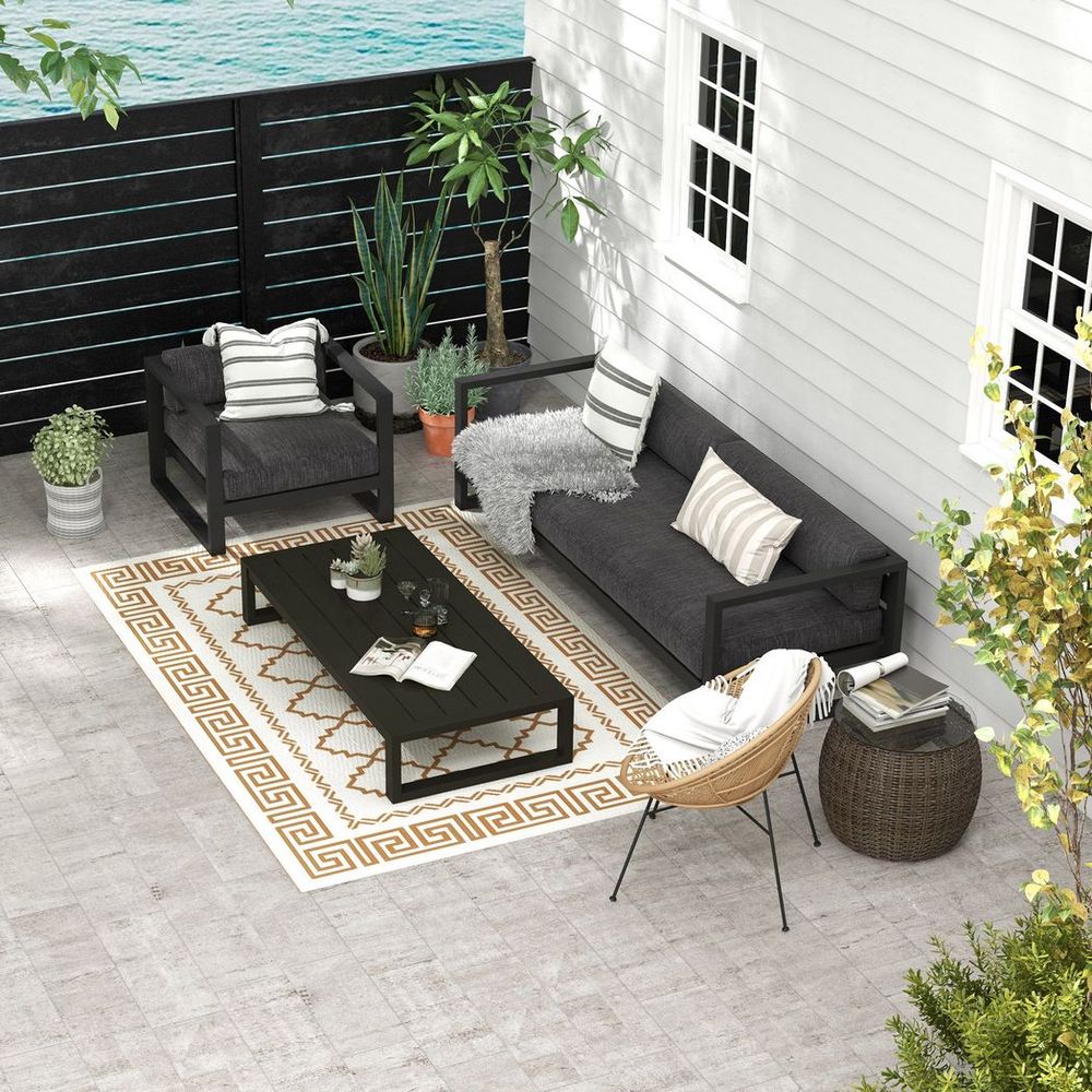 Outsunny Reversible Waterproof Outdoor Rug with Carry Bag, 182 x 274cm, Brown - anydaydirect