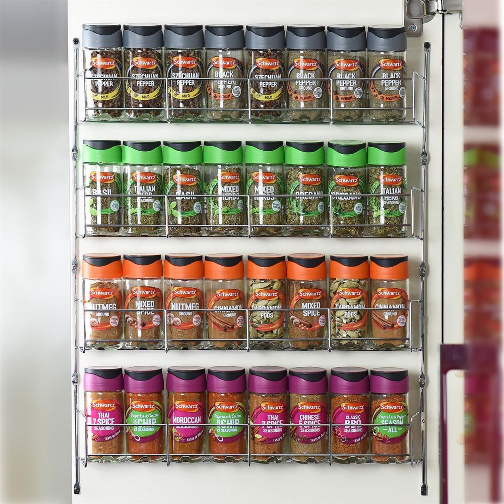 4 Tier Spice Herb Jar Rack Holder Kitchen Door Cupboard Wall Storage - anydaydirect