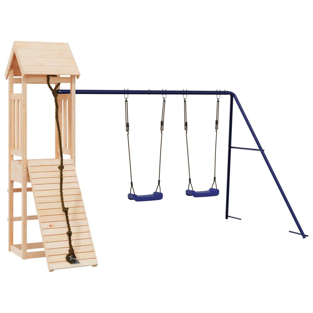 Playhouse with Climbing Wall Swings Solid Wood Pine - anydaydirect