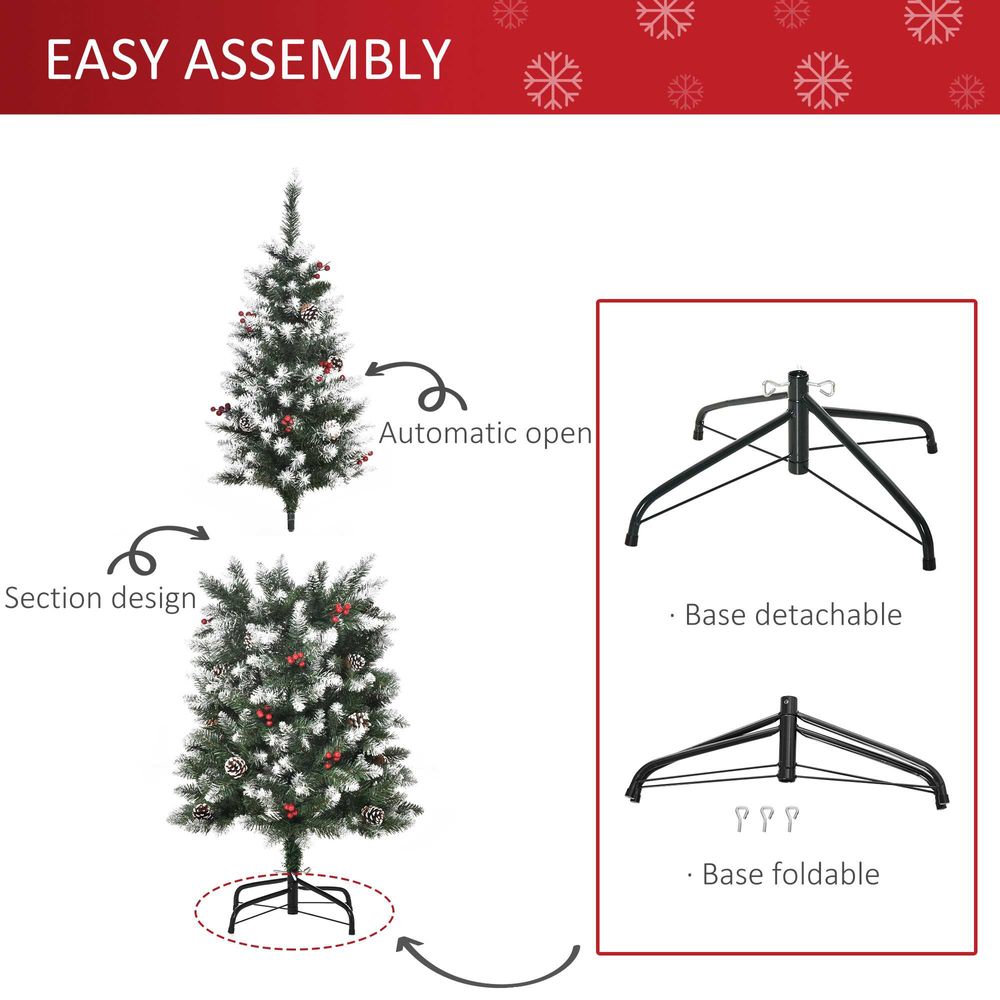 5FT Artificial Christmas Tree Pencil Tree Berries Pinecones Foldable Feet Green - anydaydirect