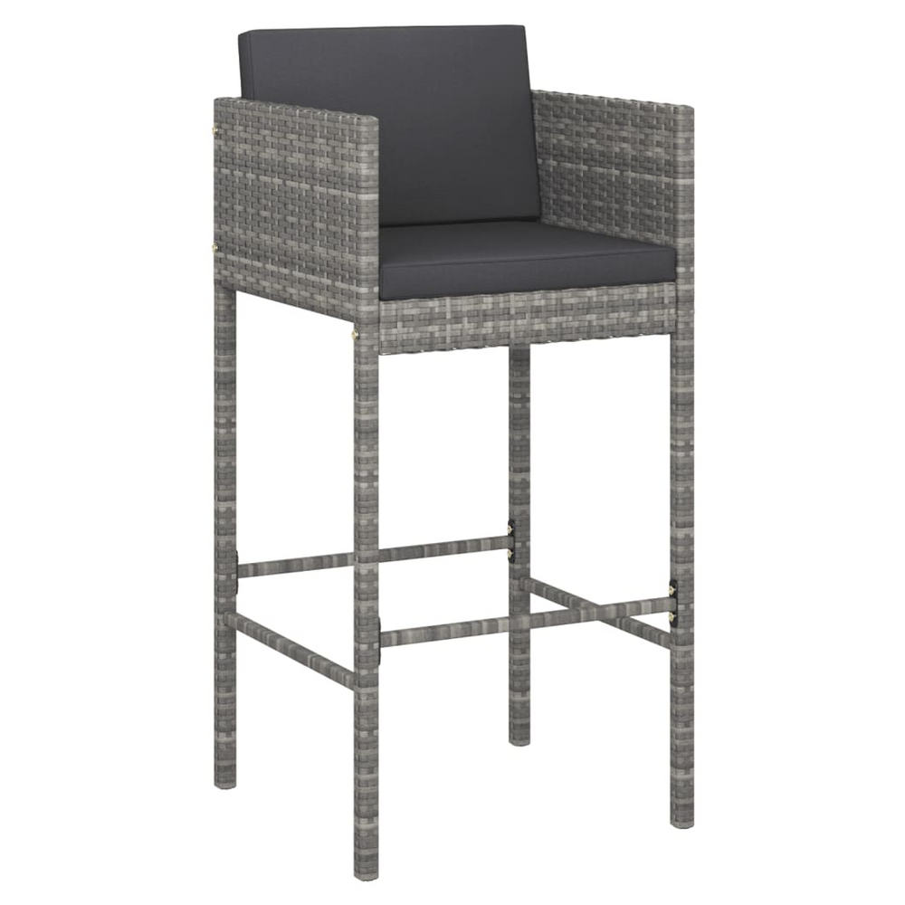 Bar Stools 4 pcs with Cushions Grey Poly Rattan - anydaydirect