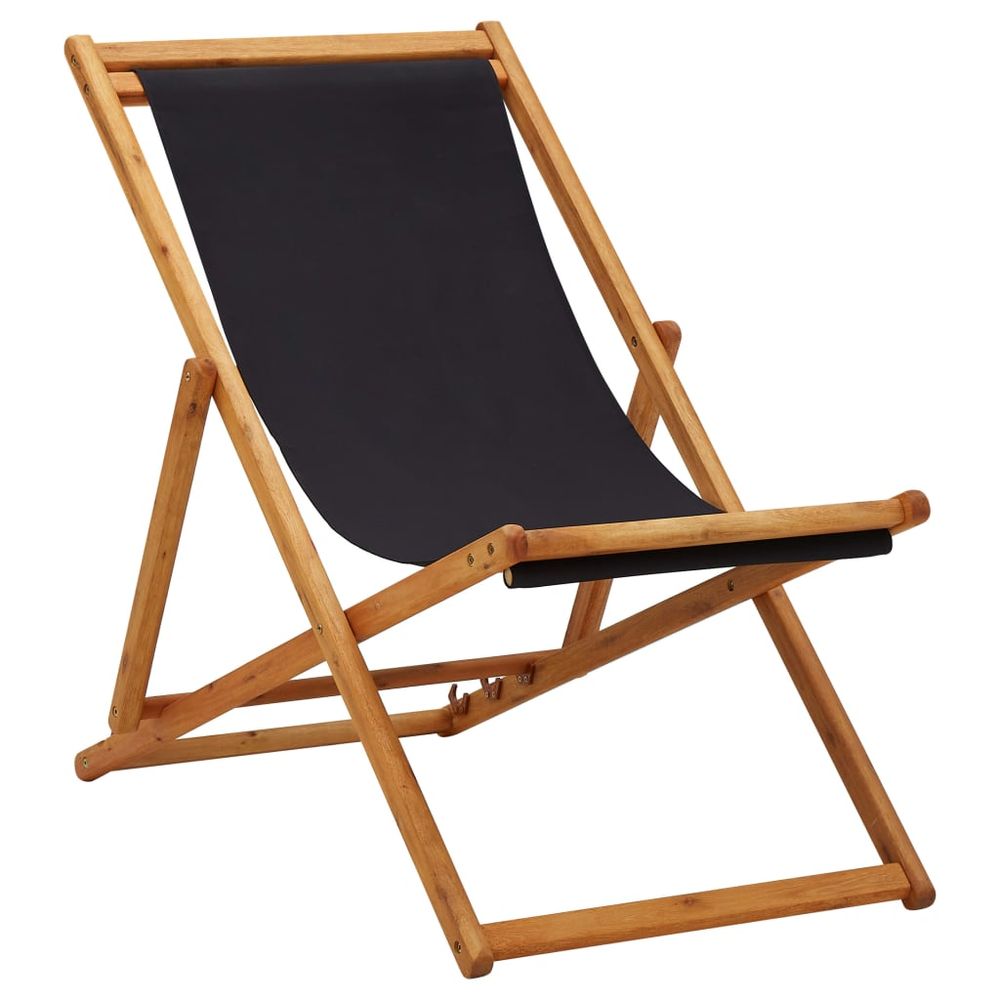 Folding Beach Chair Eucalyptus Wood and Fabric Cream White - anydaydirect