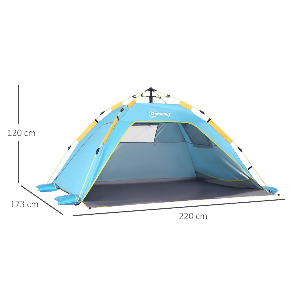 2 Man Pop-up Beach Tent Sun Shade Shelter Hut Windows Door Light Blue Outsunny - anydaydirect