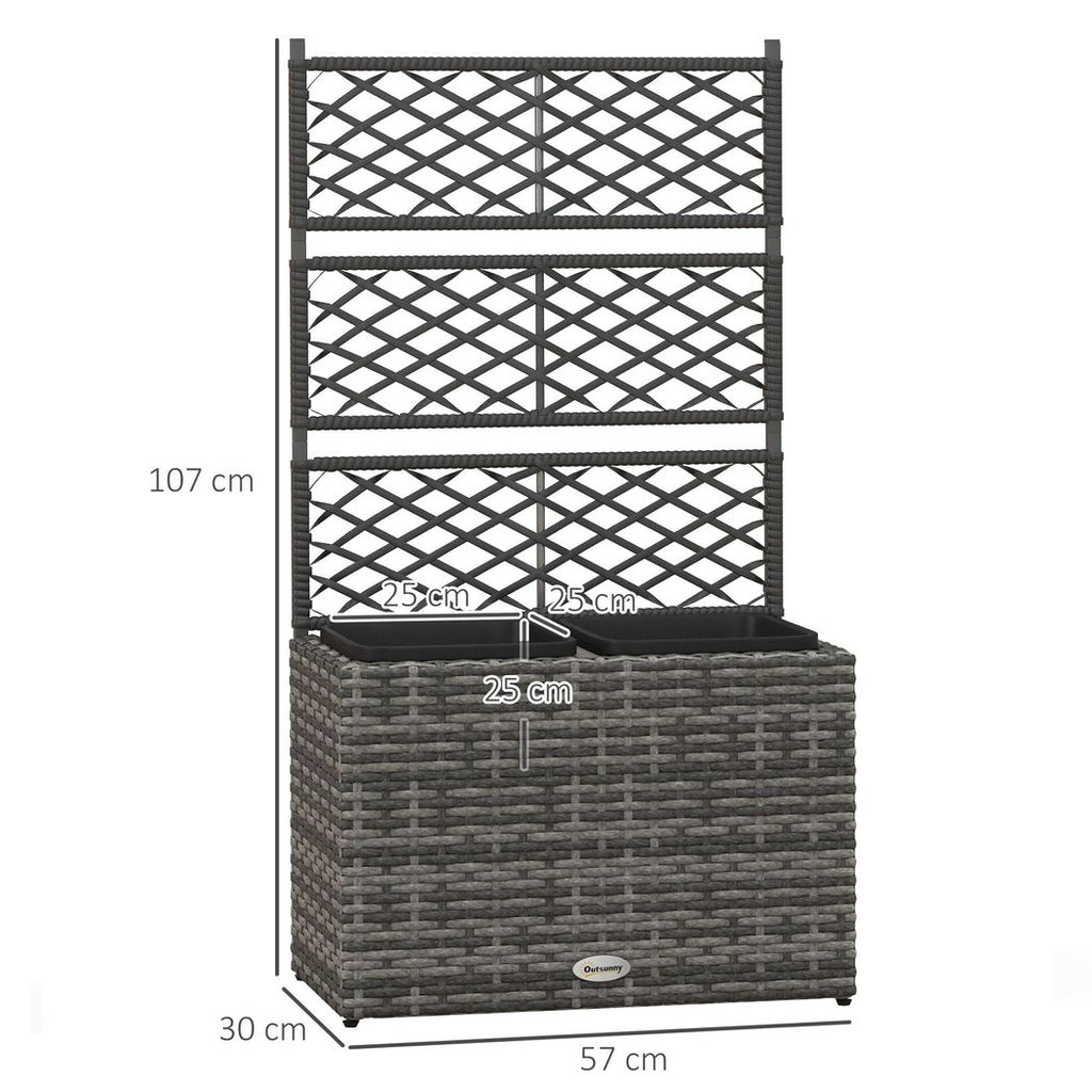 Outsunny Garden PE Rattan Planter Box with Trellis Flower Raised Bed 57x30x107cm - anydaydirect