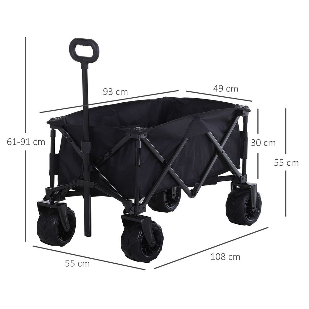 Outsunny Outdoor Pull Along Garden Trolley on Wheels Folding Beach Cart Black - anydaydirect