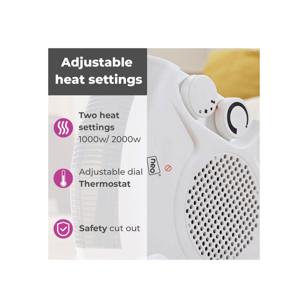 Neo White Electric Fan Heater 2000W Portable Floor or Upright - anydaydirect