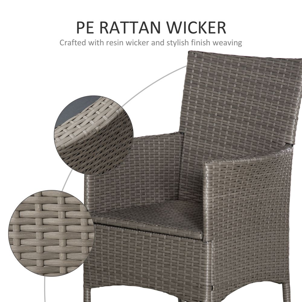 2 Seater Outdoor Rattan Armchair Dining Chair Garden Armrests Cushions Grey - anydaydirect