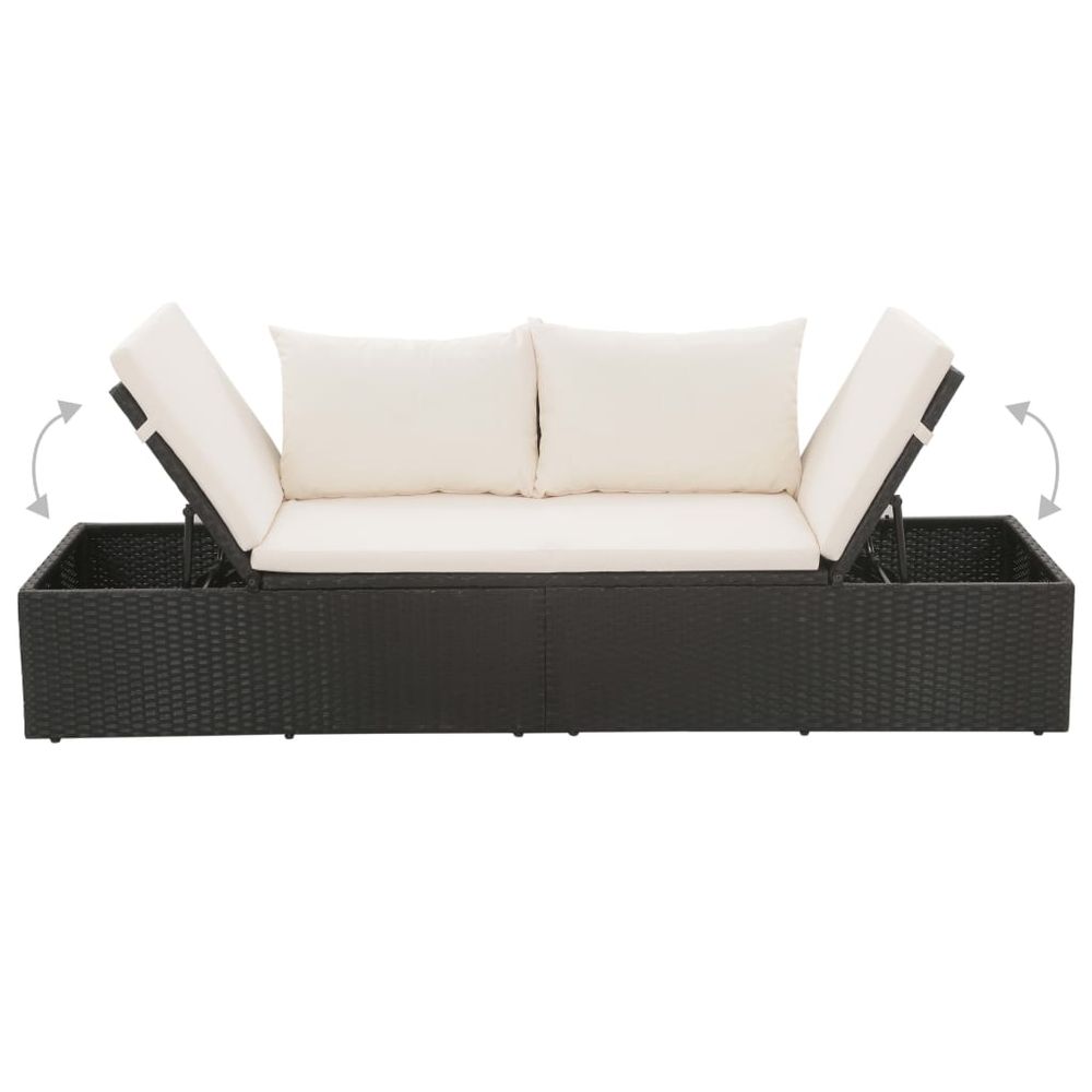 Outdoor Lounge Bed with Cushion & Pillows Poly Rattan Black - anydaydirect