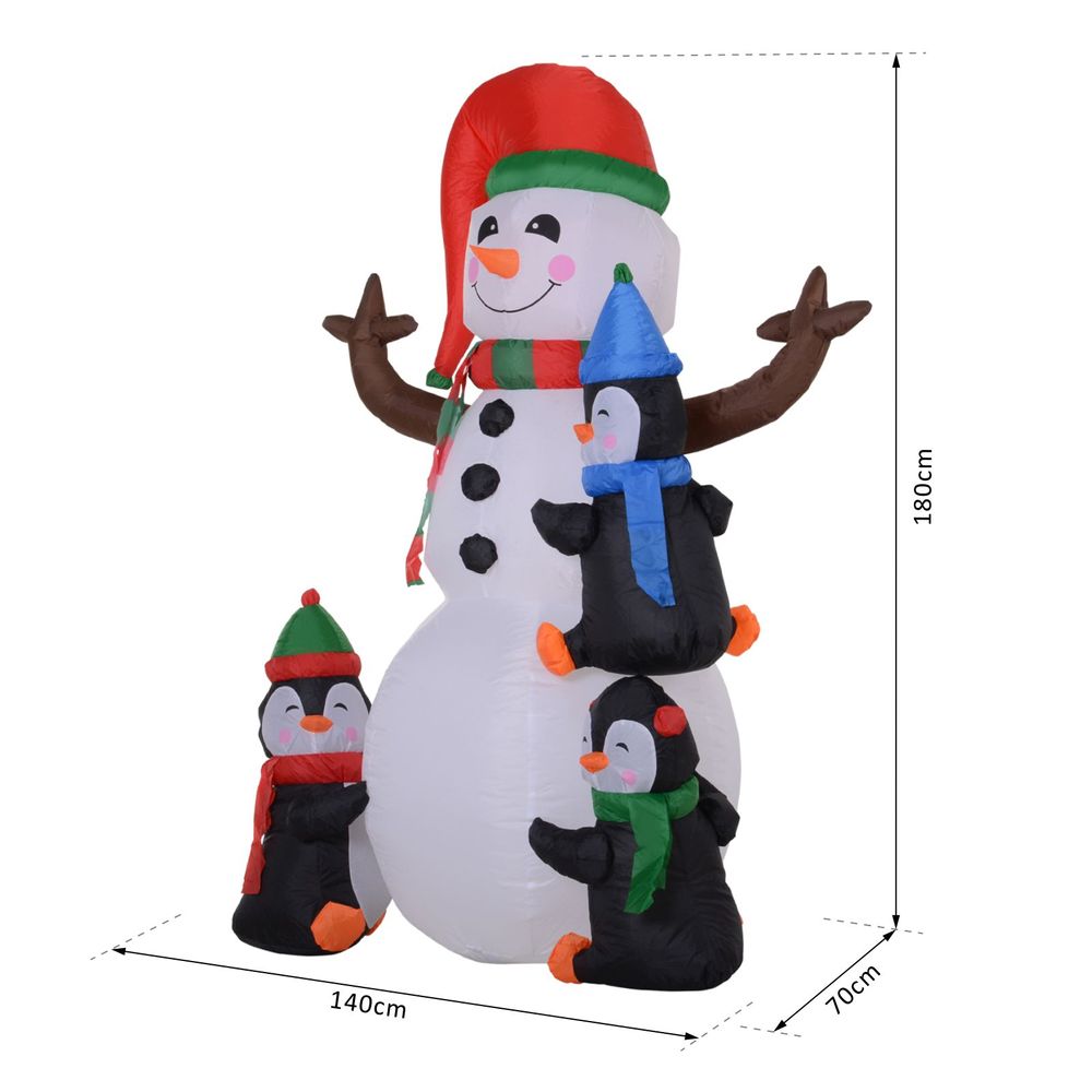 6ft Inflatable Christmas Snowman with Three Penguins LED Outdoor Yard Deco - anydaydirect