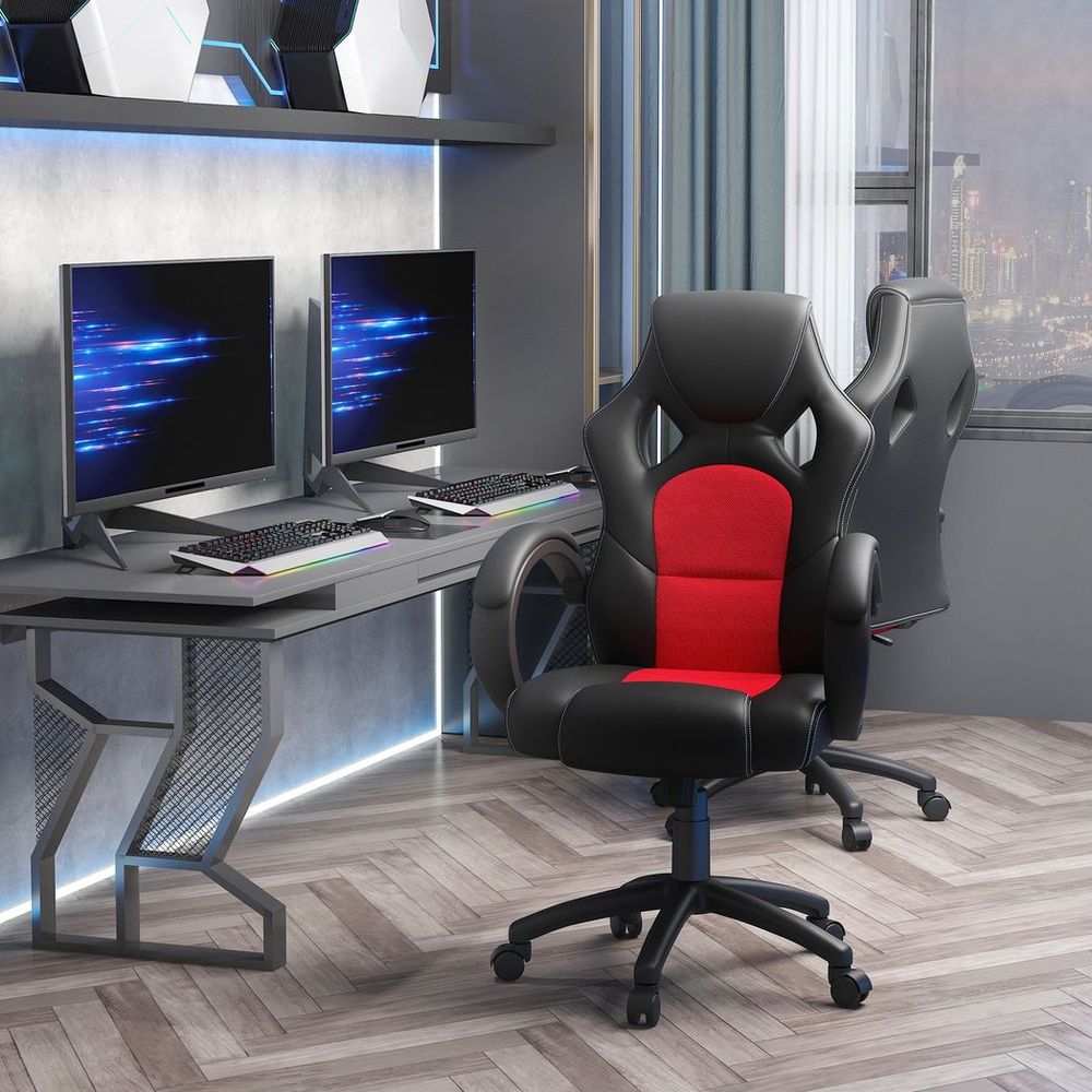 Executive Racing Swivel Gaming Office Chair PU Leather Computer Desk Chair Black - anydaydirect