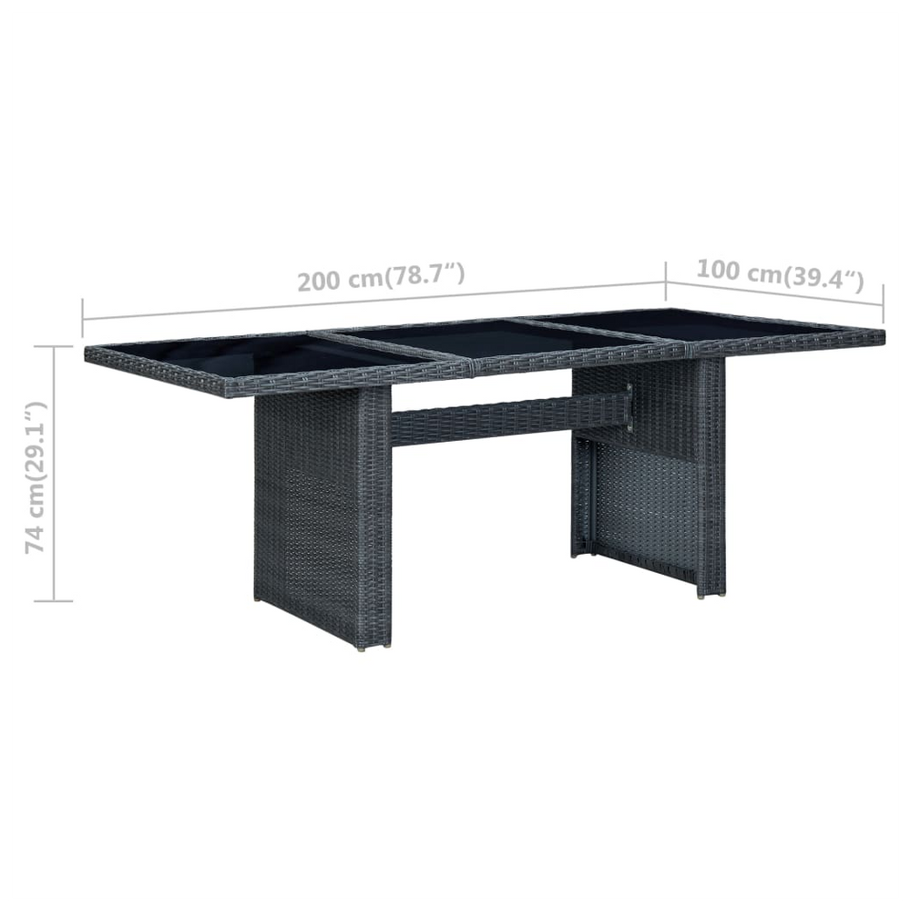 Garden Table Dark Grey Poly Rattan and Tempered Glass - anydaydirect