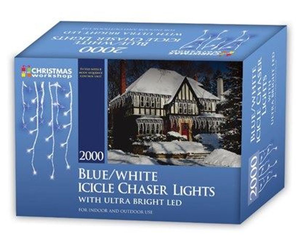 Christmas Workshop 2000 LED Icicle Chaser Lights - Blue & White (Carton of 2) - anydaydirect