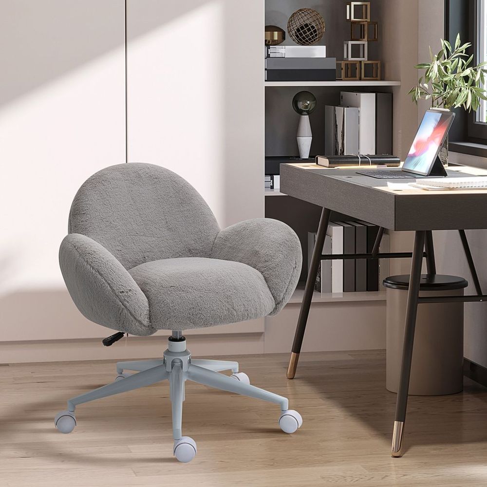 Fluffy Leisure Chair Office Chair w/ Backrest and Armrest for Bedroom Grey - anydaydirect