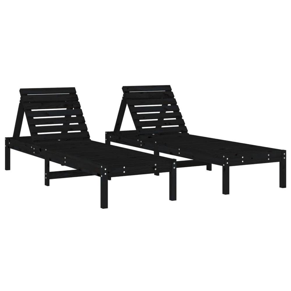 vidaXL Sun Loungers 2 pcs with Table Black Solid Wood Pine - anydaydirect