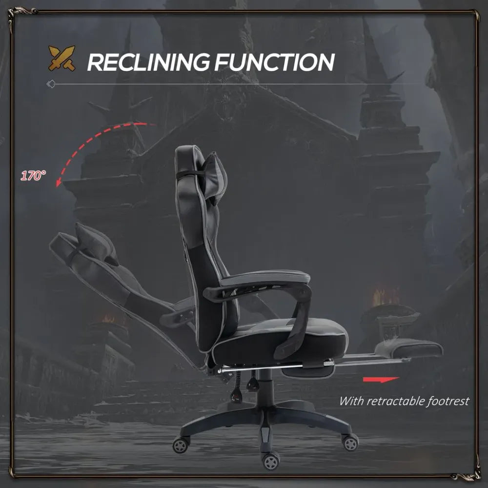 Gaming Chair Ergonomic Reclining w/ Manual Footrest Wheels Stylish Office Grey - anydaydirect