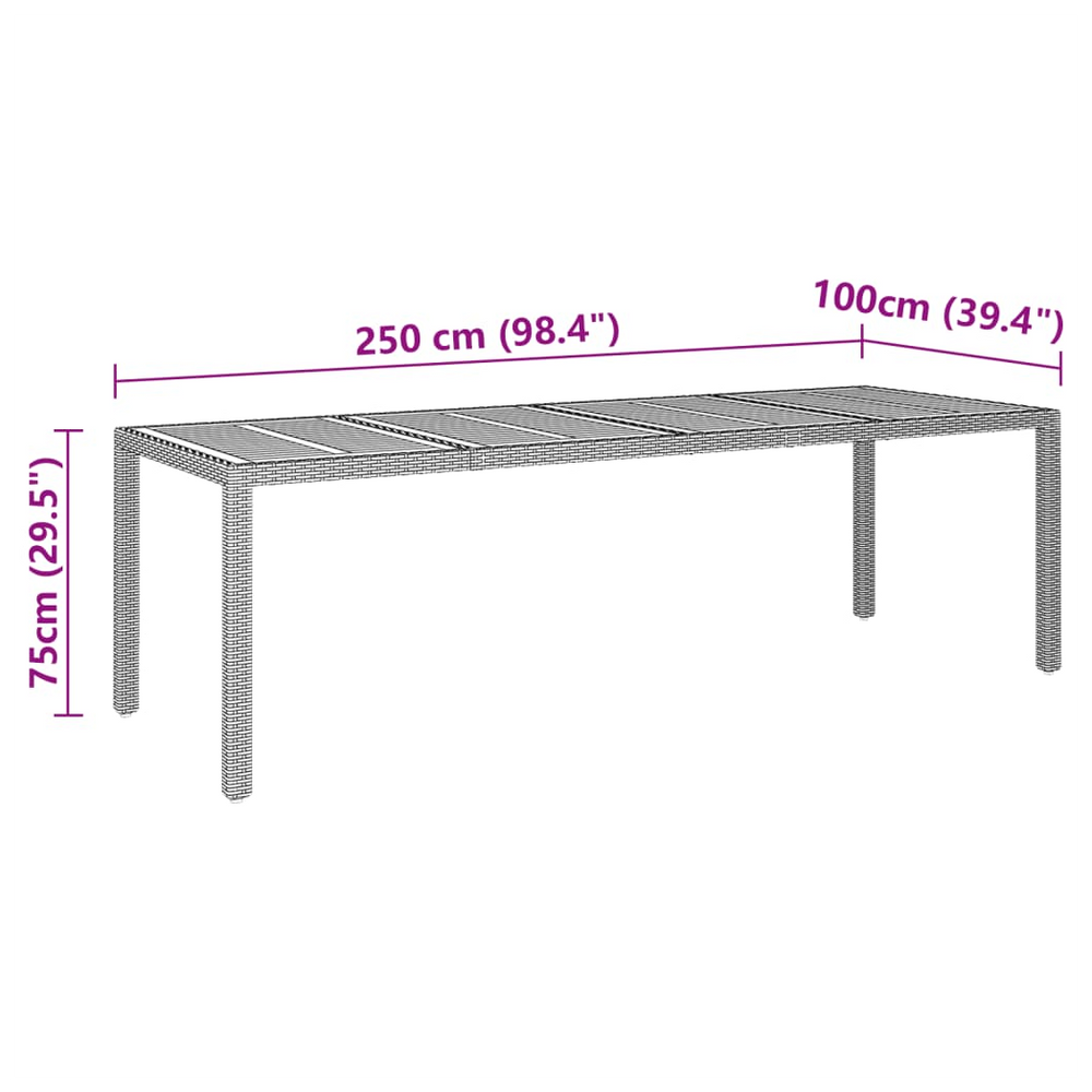 vidaXL Garden Table Grey 250x100x75 cm Poly Rattan&Solid Wood Acacia - anydaydirect