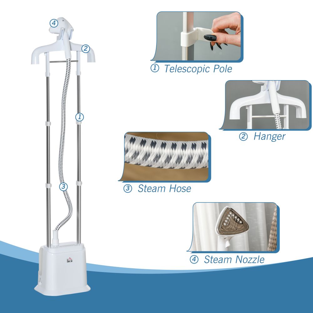 Upright Garment Clothes Steamer, 45s Fast Heat-up, 1.7L Tank White w/ - anydaydirect