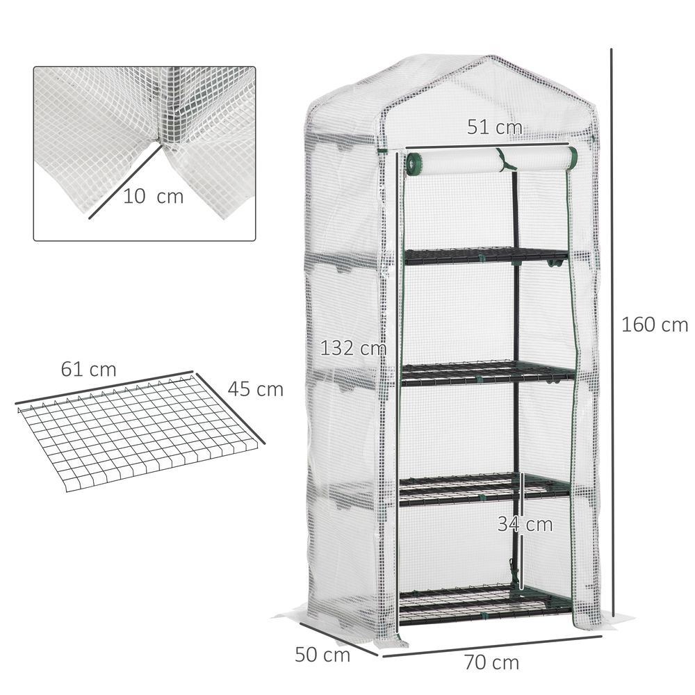 4 Tier Mini Greenhouse, Portable with Steel Frame, PE Cover, 160x69x50cm - anydaydirect
