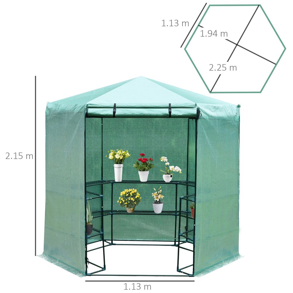 Hexagon Walk-in 3-Tier Portable Greenhouse, ?194x225H cm - anydaydirect