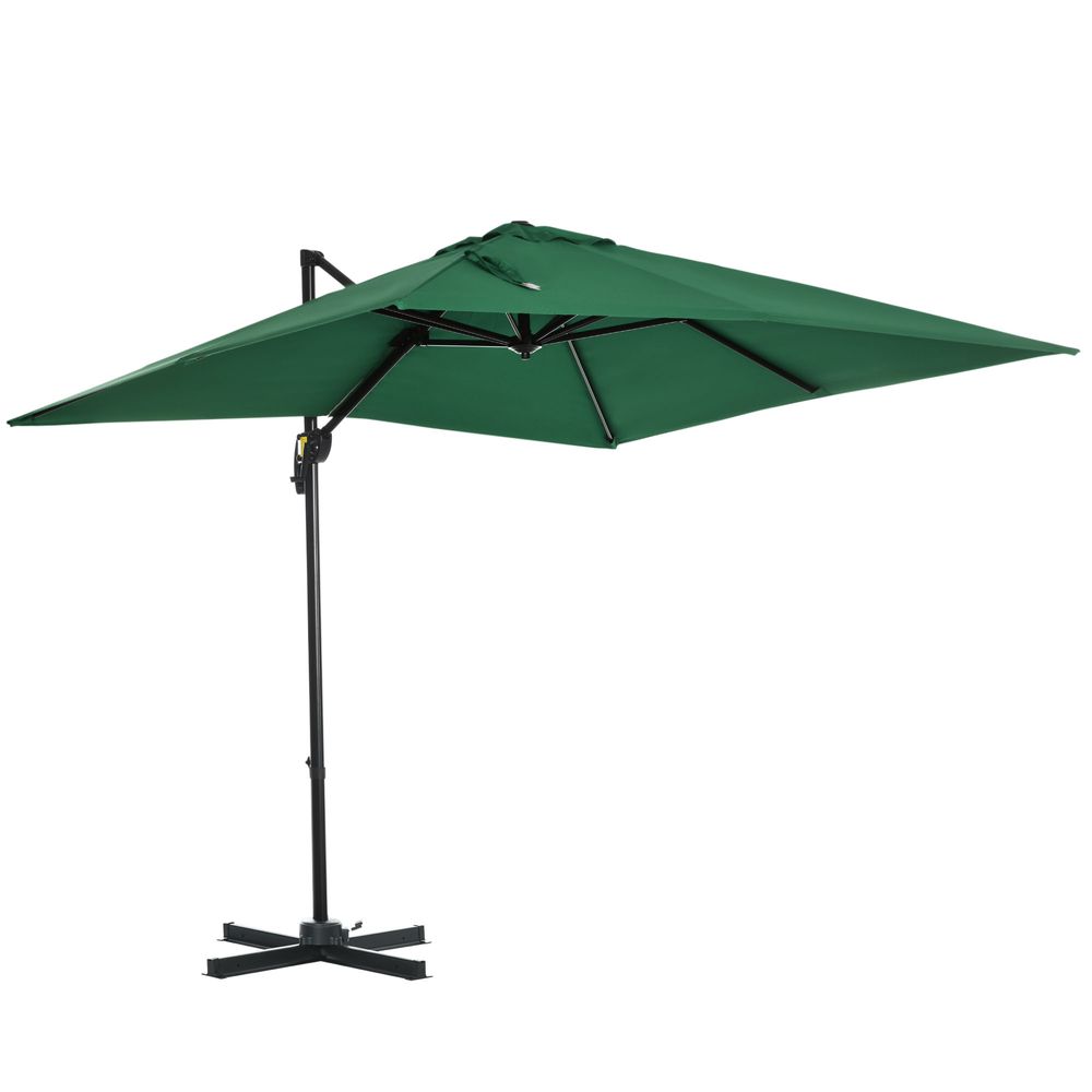 Outsunny Square Cantilever Roma Parasol 360� Rotation w/ Hand Crank, Green - anydaydirect