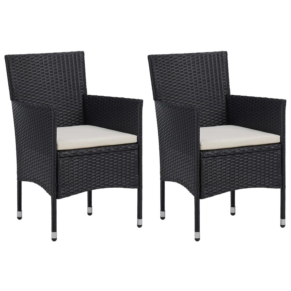 3 Piece Garden Dining Set Poly Rattan and Tempered Glass Black - anydaydirect
