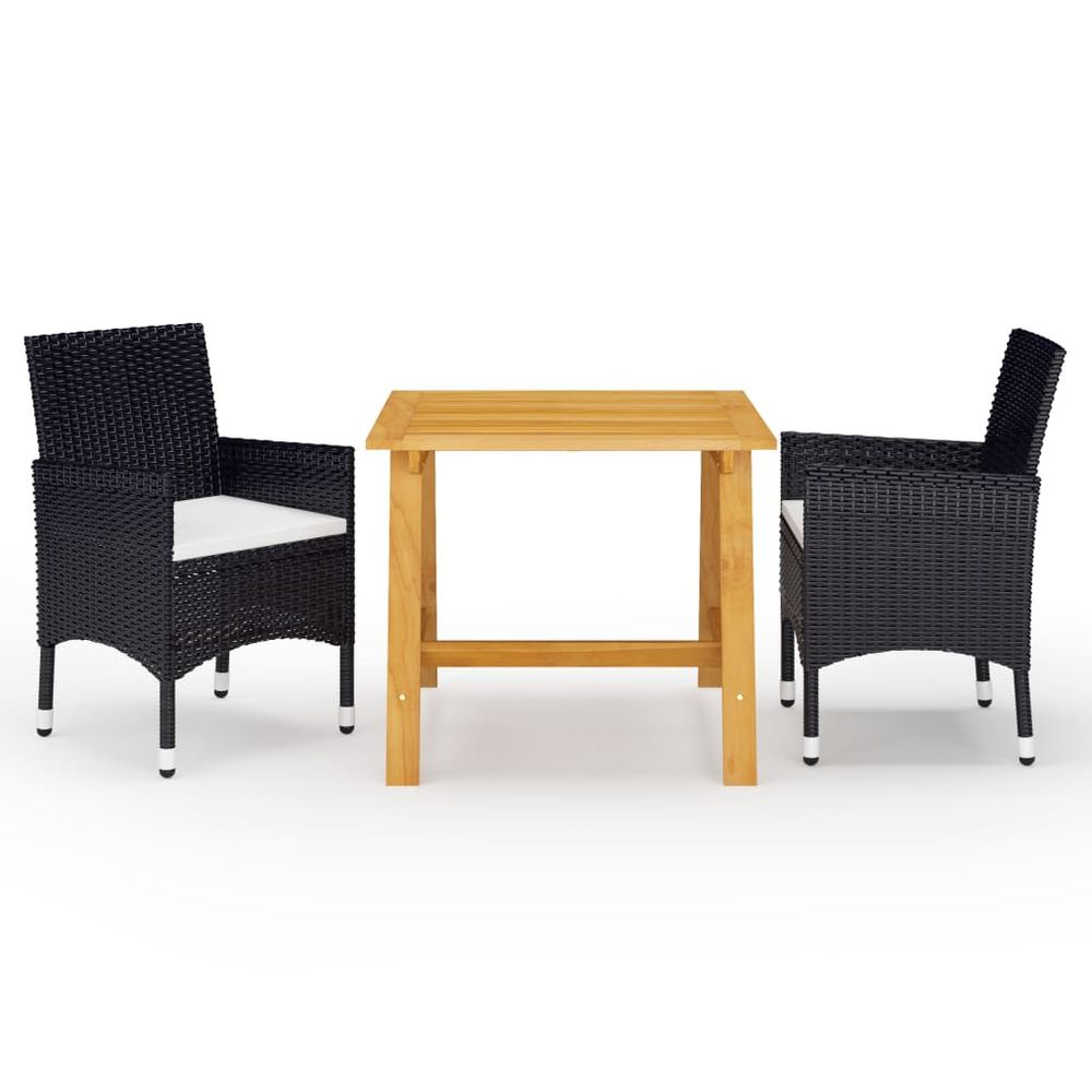 3 Piece Garden Dining Set with Cushions Black - anydaydirect