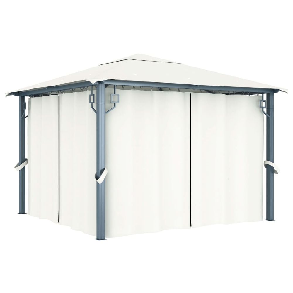 Gazebo Tent with Curtain & LED String Lights Anthrecite, Cream & Taupe - anydaydirect