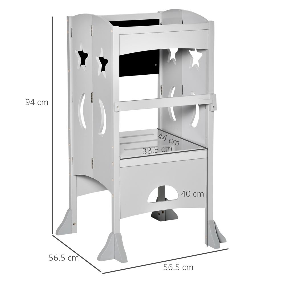 Kids Step Stool Toddler Kitchen Stool with Blackboard Lockable Handrail - anydaydirect