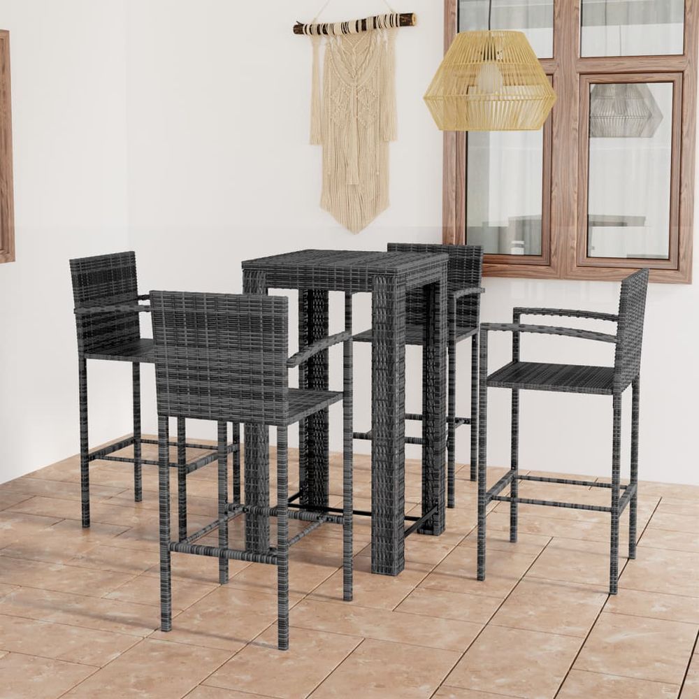 5 Piece Outdoor Bar Set with Armrest Poly Rattan Grey - anydaydirect