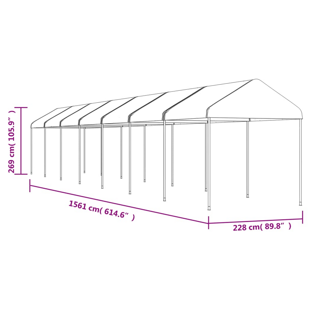 vidaXL Gazebo with Roof White 15.61x2.28x2.69 m Polyethylene - anydaydirect