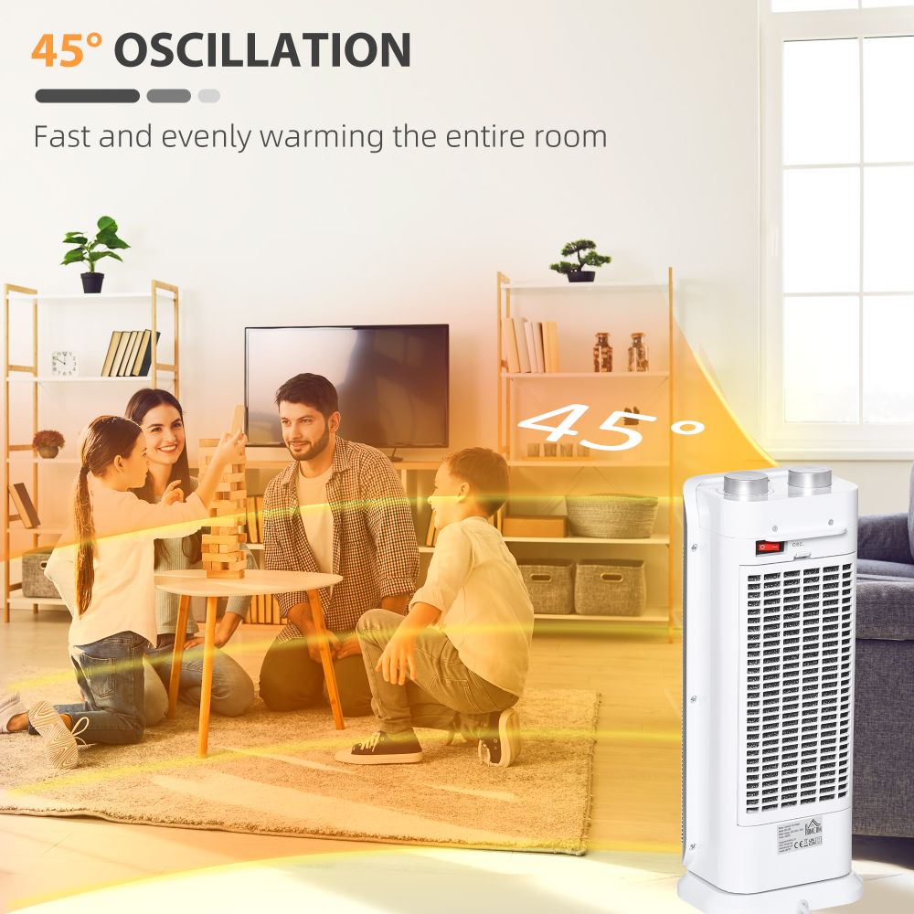 Indoor Space Heater Oscillating Ceramic Heater w/ Adjustable Modes 1000W/2000W - anydaydirect