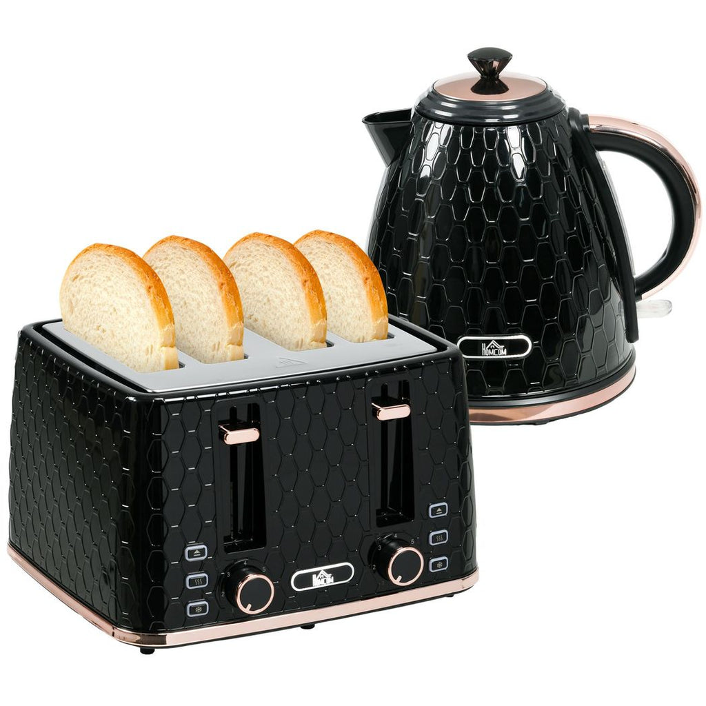 HOMCOM 1.7L Kettle and Toaster Set with Defrost, Reheat and Crumb Tray, Black - anydaydirect