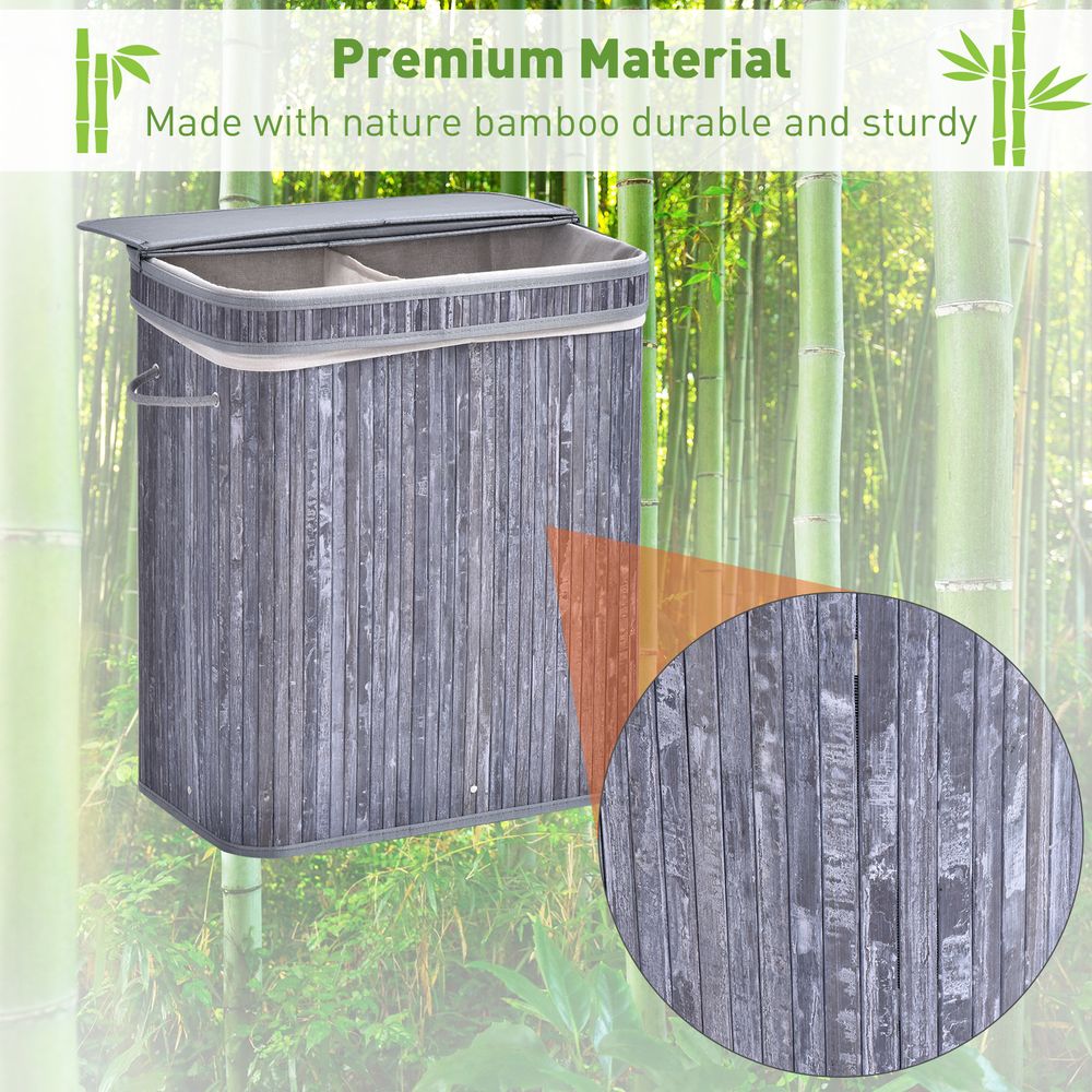 70L 2-Compartment Bamboo Laundry Basket Grey - anydaydirect