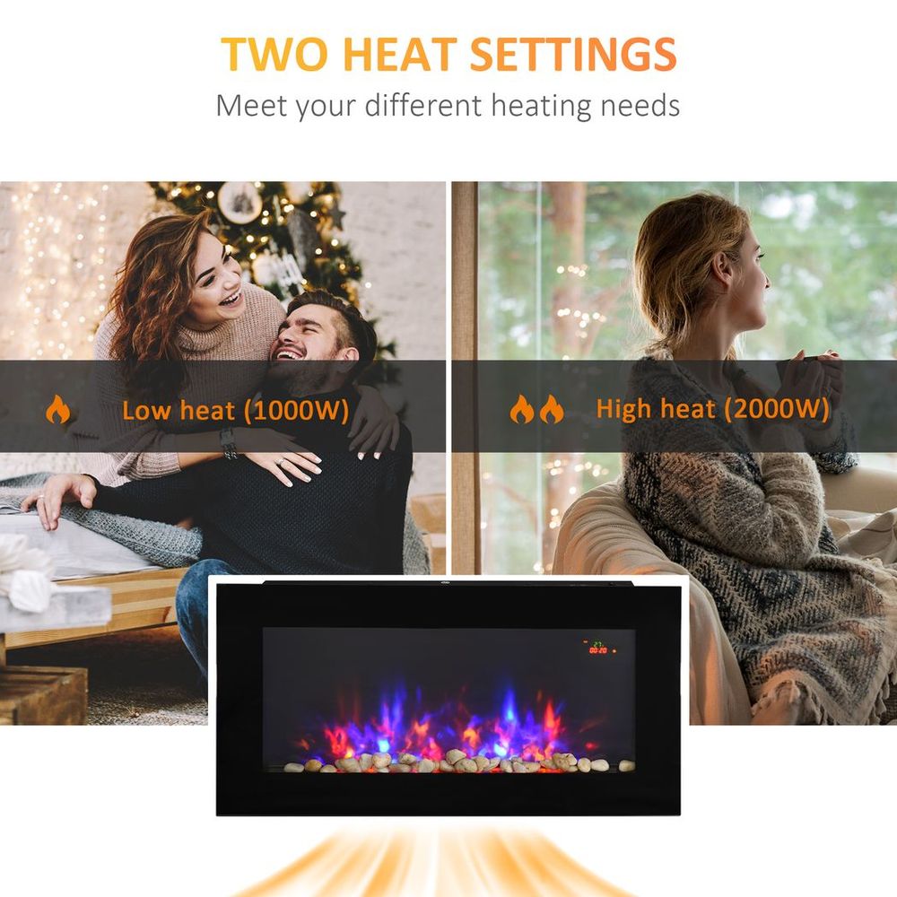 HOMCOM 1000W/2000W LED Electric Fireplace Automatic Function Remote Timer Safe - anydaydirect